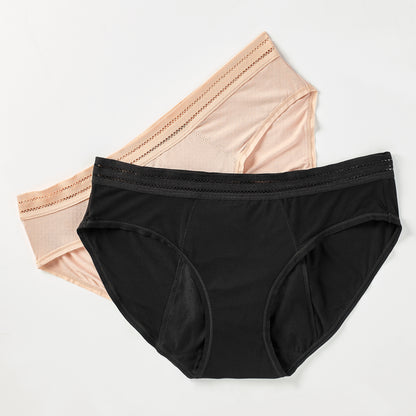 Leakwear Organics Panties For Periods And Incontinence Absorbent Hipster 2- Pack